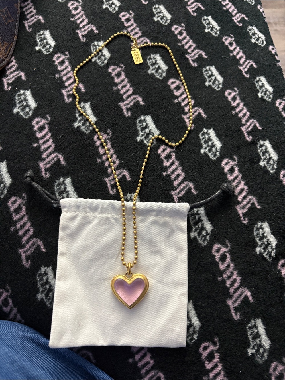 Vintage Gold-Tone Necklace with Pink Heart Pendant by Coach